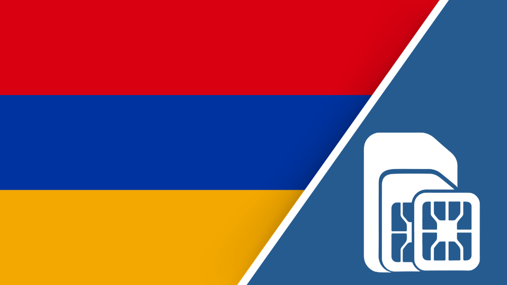 Armenia SIM Card – Travel connectivity for Armenia. Image featuring the Armenian flag and a SIM card icon.