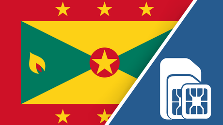 Grenada SIM Card – Travel connectivity for Grenada. Image featuring the Grenada flag and a SIM card icon.