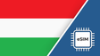eSIM – Travel connectivity for Hungary. Image featuring the HUngary flag and an eSIM icon.