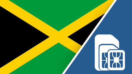 Jamaica SIM Card – Travel connectivity for Jamaica. Image featuring the Jamaican flag and a SIM card icon.