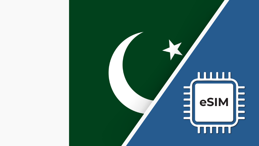 Pakistan eSIM – Travel connectivity for Pakistan. Image featuring the Pakistan flag and an eSIM icon.