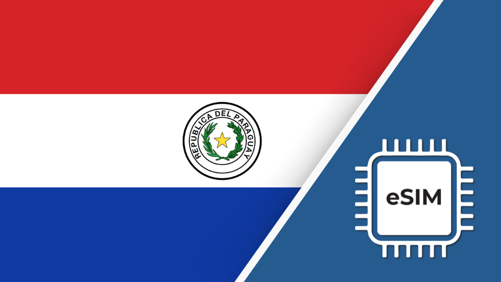 Paraguay eSIM – Travel connectivity for Paraguay. Image featuring the Paraguay flag and an eSIM icon.