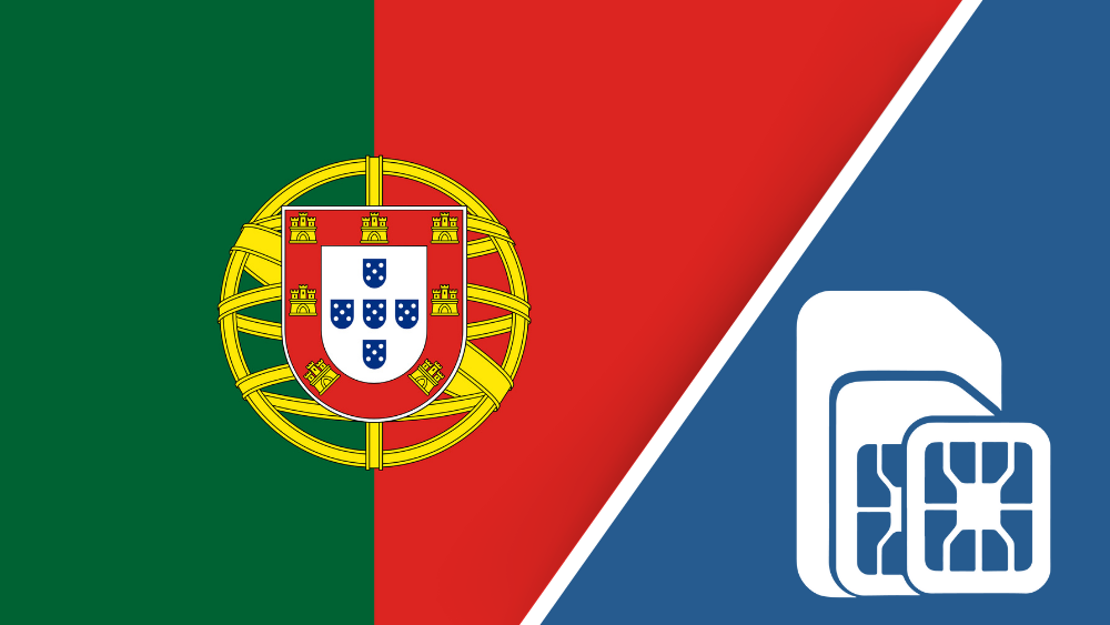 Portugal SIM card – Travel connectivity for Portugal. Image featuring the Portuguese flag and a SIM card icon.