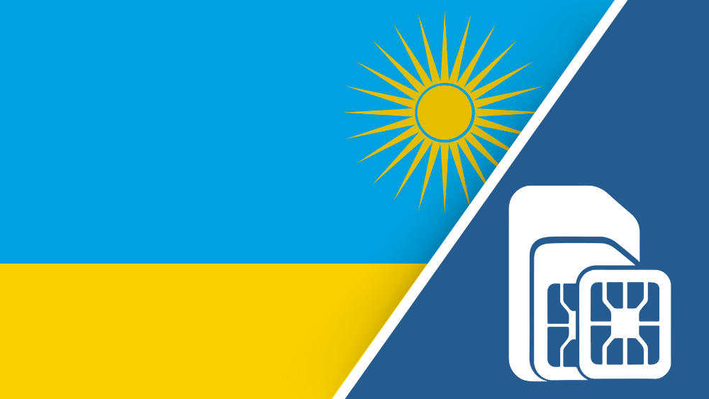 Rwanda SIM Card – Travel connectivity for Rwanda. Image featuring the Rwandan flag and a SIM card icon.