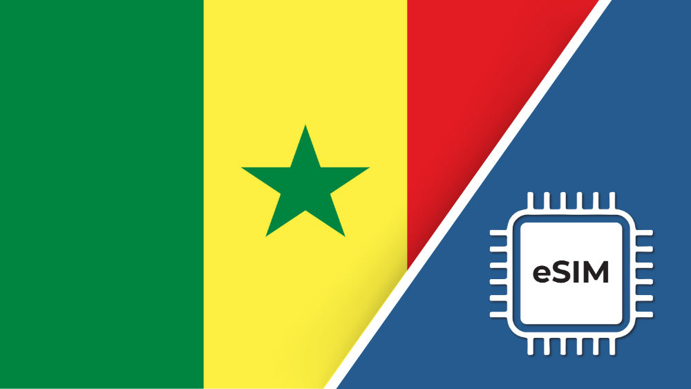 Senegal eSIM – Travel connectivity for Senegal. Image featuring the Senegal flag and an eSIM icon.