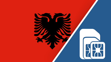 Albania SIM Card  – Travel connectivity for Albania. Image featuring the Albanian flag and a SIM card icon.