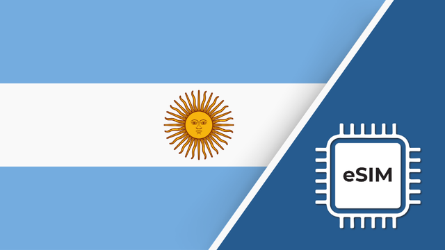 Argentina eSIM – Travel connectivity for Argentina. Image featuring the Argentinian flag and an eSIM icon.