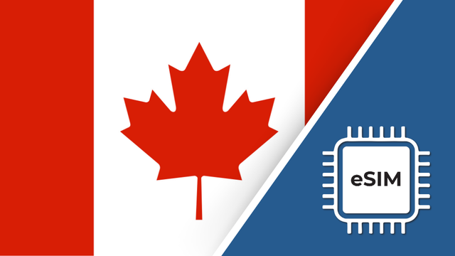 Canada eSIM – Travel connectivity for Canada. Image featuring the Canadian flag and an eSIM icon.
 