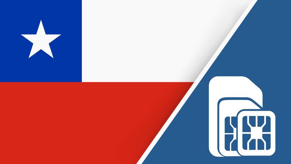 Chile SIM Card – Travel connectivity for Chile. Image featuring the Chilean flag and a SIM card icon.