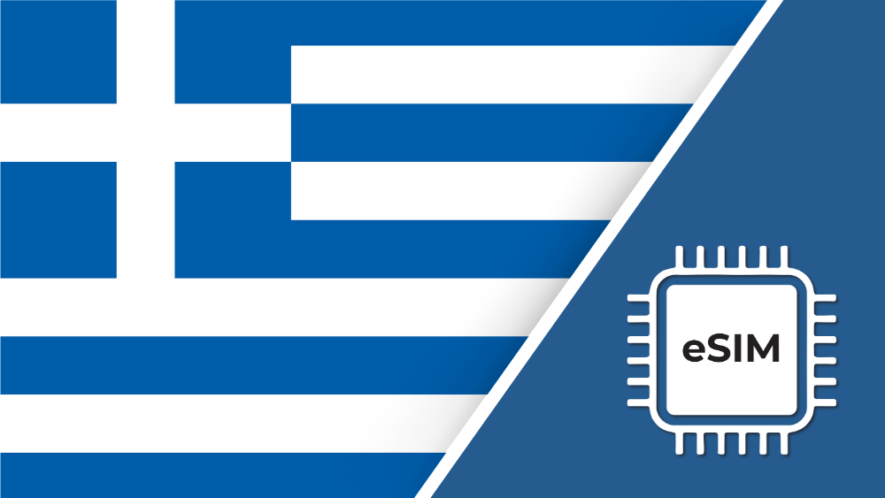 Greece eSIM – Travel connectivity for Greece. Image featuring the Greece flag and an eSIM icon.