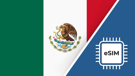 Mexico eSIM – Travel connectivity for Mexico. Image featuring the Mexican flag and a SIM card icon.