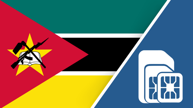 Mozambique SIM Card – Travel connectivity for Mozambique. Image featuring the Mozambique flag and a SIM card icon.