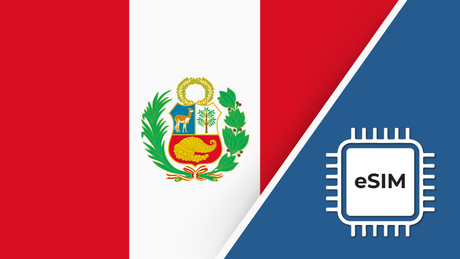 eSIM – Travel connectivity for Peru. Image featuring the Peru flag and an eSIM icon.
 