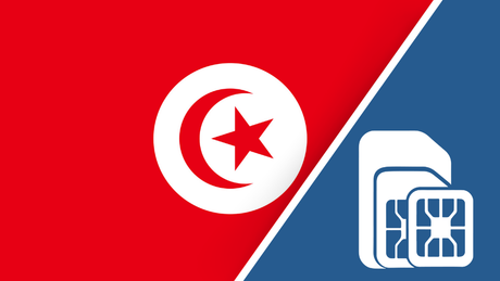 Tunisia SIM Card – Travel connectivity for Tunisia. Image featuring the Tunisia flag and a SIM card icon.